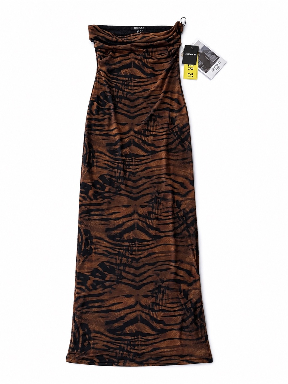 Forever 21 Brown and Black Tiger-Print Strapless Maxi Dress